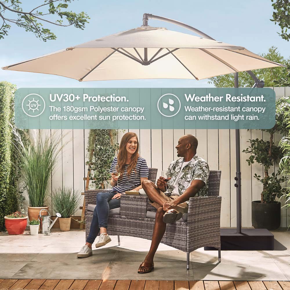 Ivory Cream 3m Cantilever Parasol, Base & Cover Set - image 3