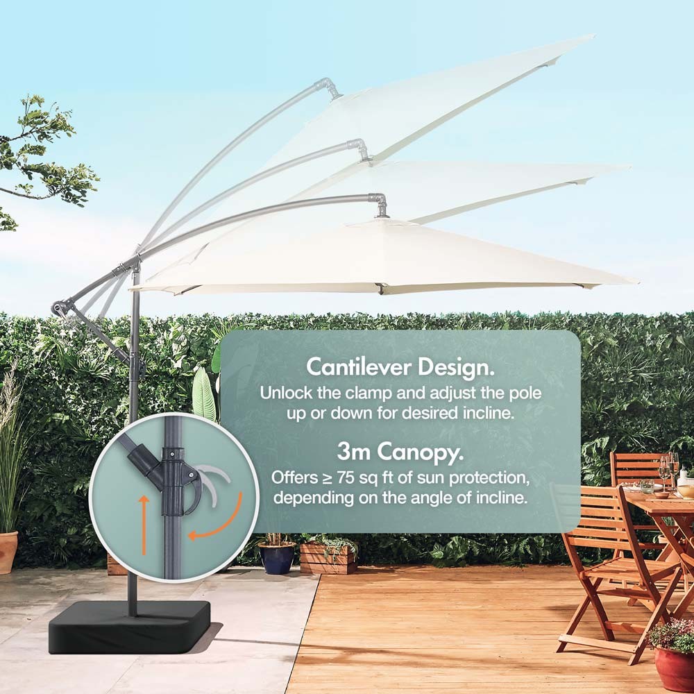 Ivory Cream 3m Cantilever Parasol, Base & Cover Set - image 5