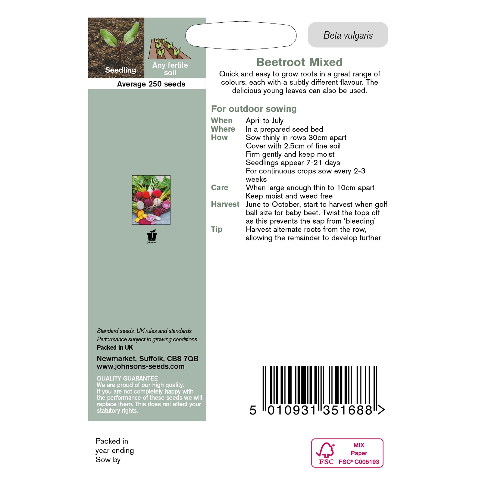 Johnsons Beetroot Mixed Vegetable Seeds 250 Pack - image 3