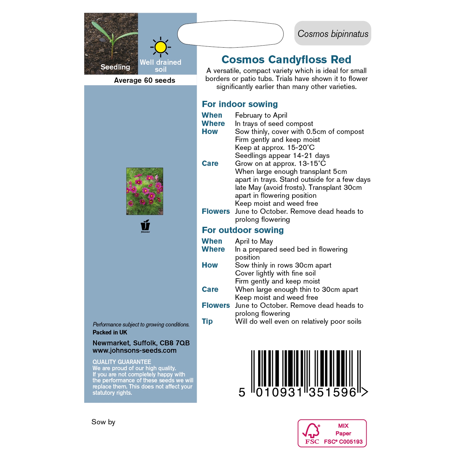 Johnsons Cosmos Candyfloss Red Flower Seeds - image 3