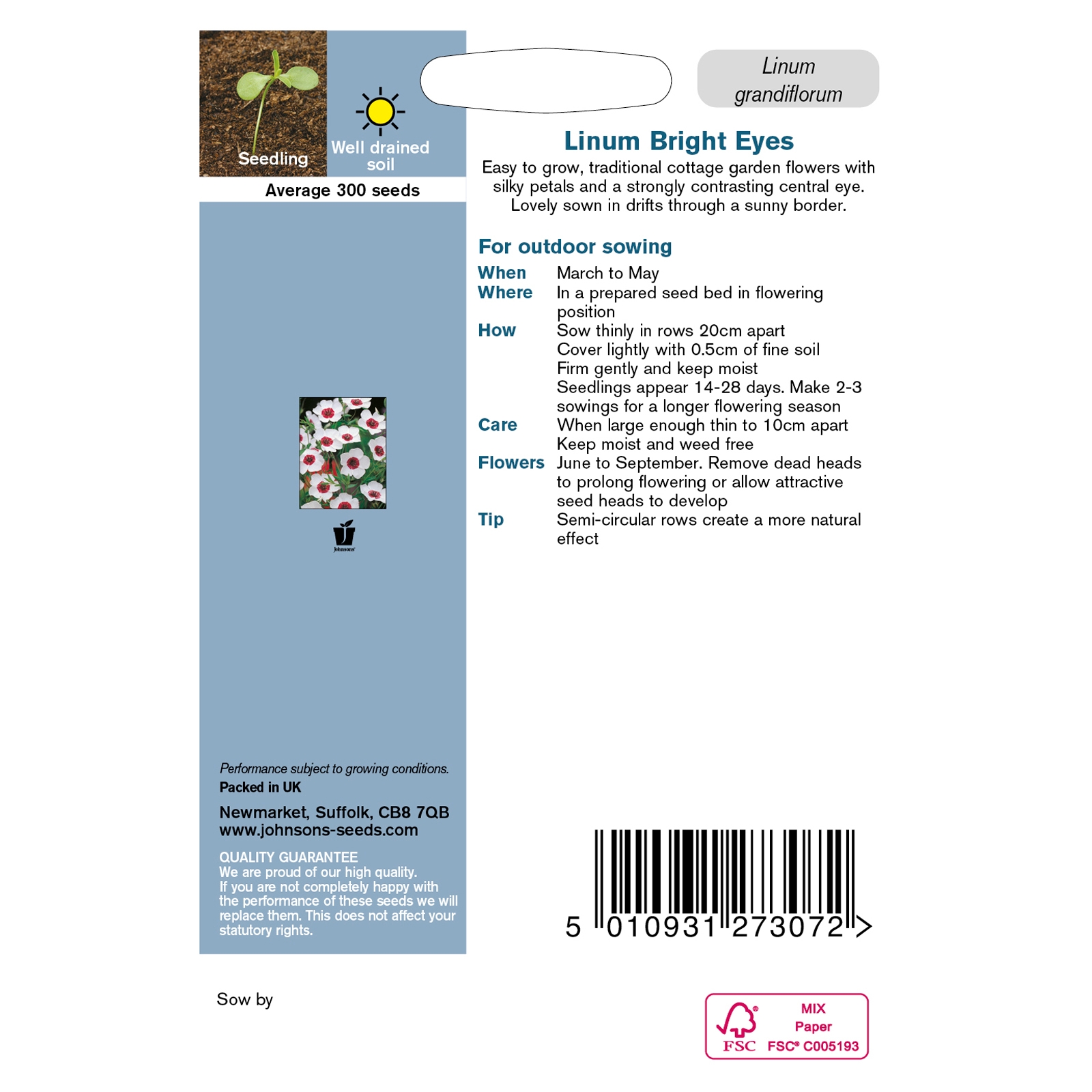 Johnsons Linum Bright Eyes Flower Seeds - image 3