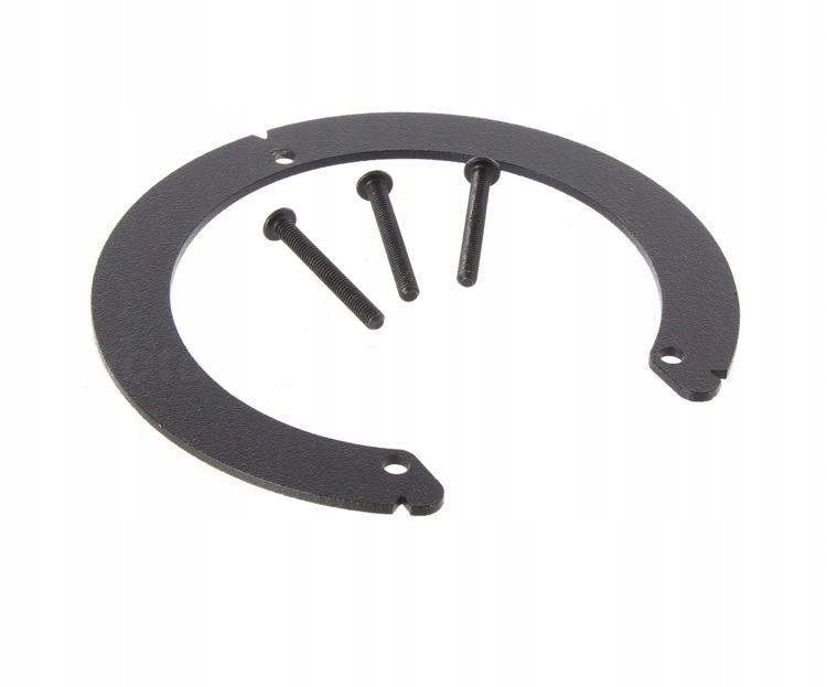 Black Kappa Tank Lock Fitting Kit for Honda, featuring a circular metal plate and three black screws, designed for secure attachment.
