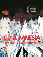 Cover features bold red text on a white background, with abstract, colorful mountain peaks and a dark moon, showcasing artwork by Thom Yorke and Stanley Donwood.
