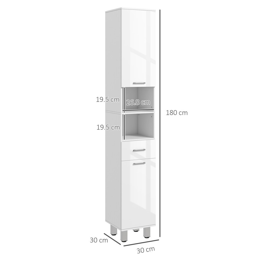 Kleankin 2 Door 2 Shelf Single Drawer White Tall Narrow Bathroom Storage Cabinet - image 4