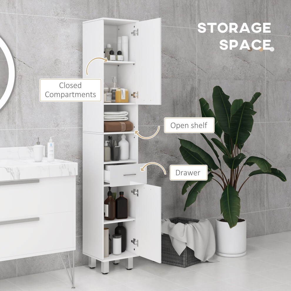 Kleankin 2 Door 2 Shelf Single Drawer White Tall Narrow Bathroom Storage Cabinet - image 5