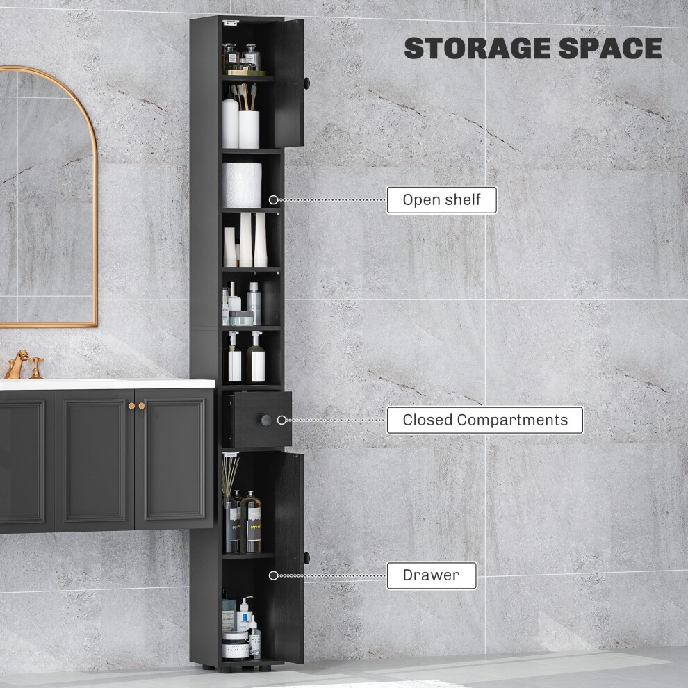 Kleankin 2 Door 4 Shelf Single Drawer Black Slim Bathroom Storage Cabinet - image 3