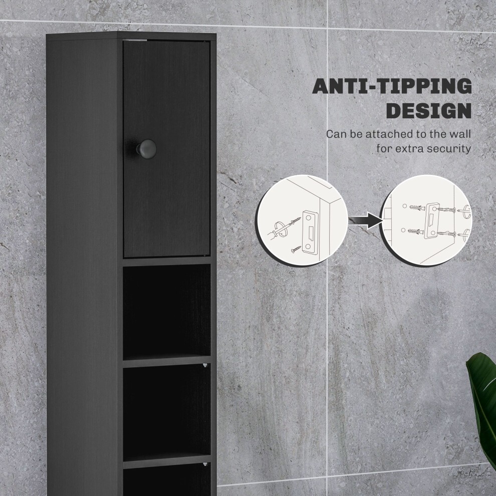 Kleankin 2 Door 4 Shelf Single Drawer Black Slim Bathroom Storage Cabinet - image 4