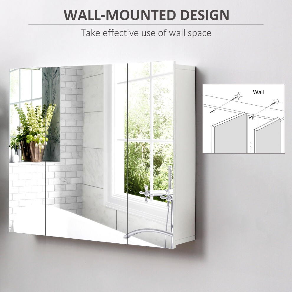 Kleankin 3 Door White Wall Mounted Mirror Cabinet - image 3