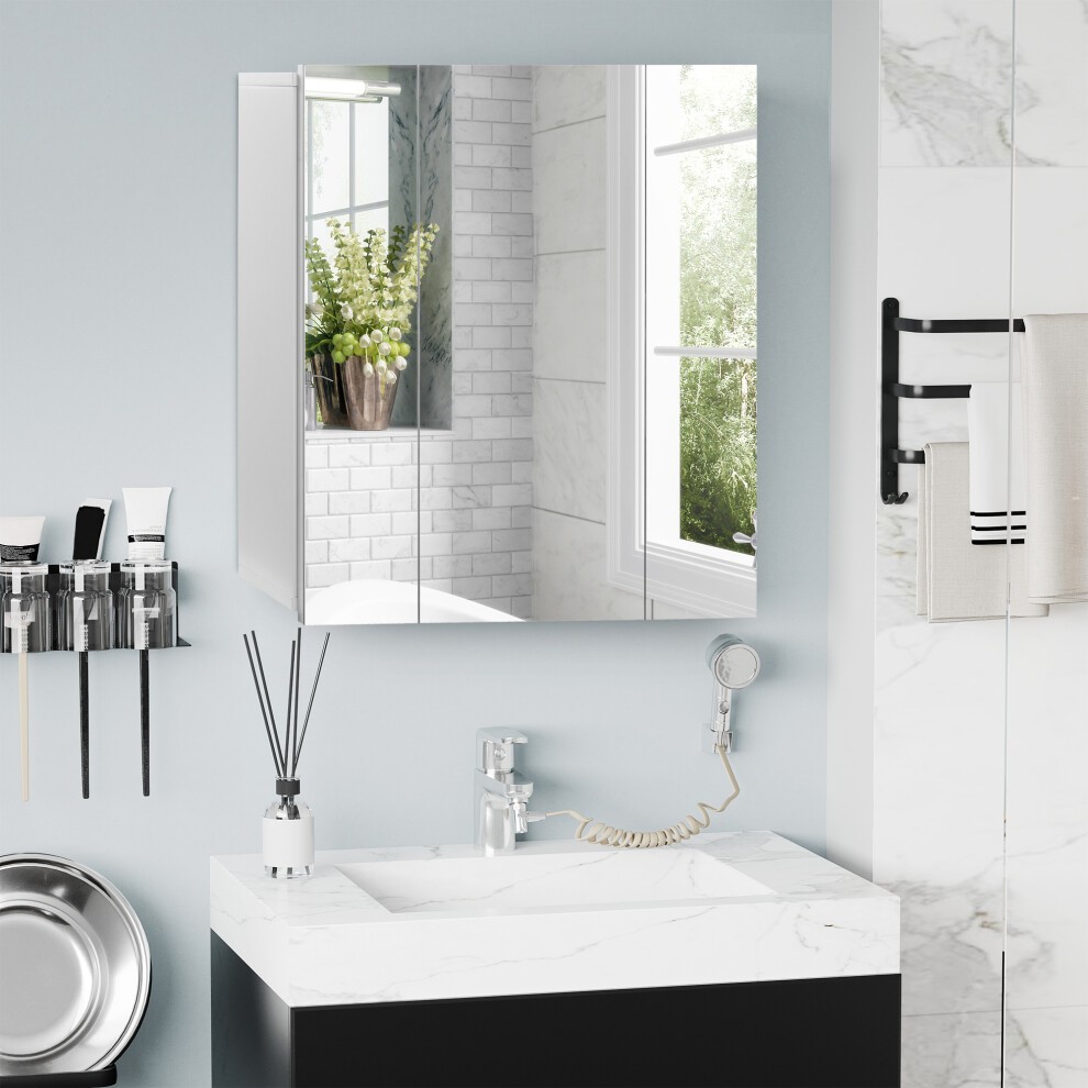 kleankin Kleankin Bathroom Mirror Cabinet Wall Mount Storage Organiser W/ Door, White, White