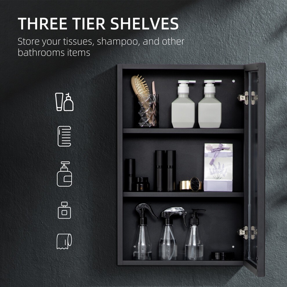Kleankin Black Wall Mounted Slim Mirrored Bathroom Cabinet - image 2
