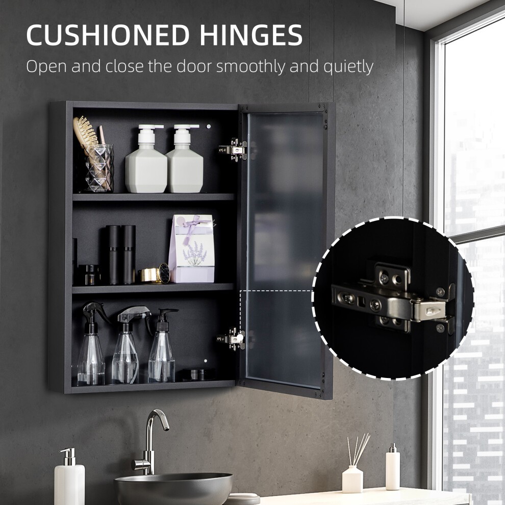 Kleankin Black Wall Mounted Slim Mirrored Bathroom Cabinet - image 4