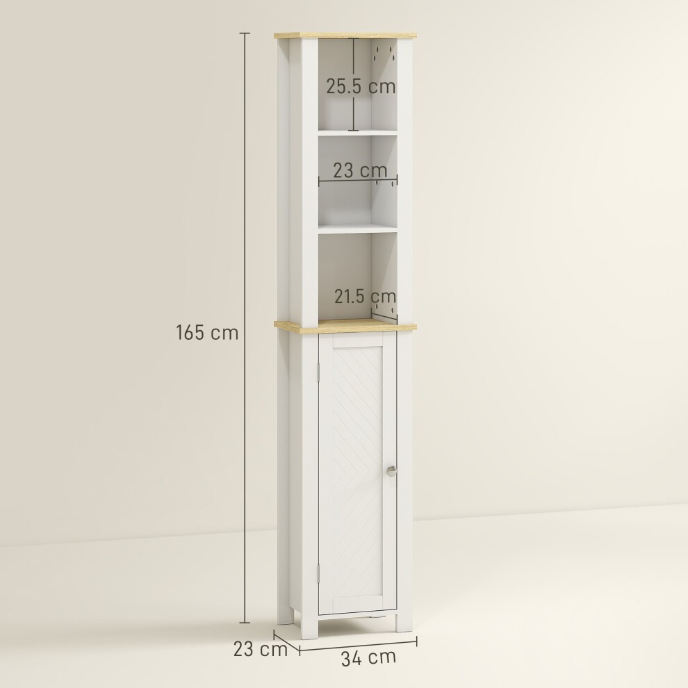 Kleankin Single Door 3 Shelf White Narrow Bathroom Storage Cabinet - image 2