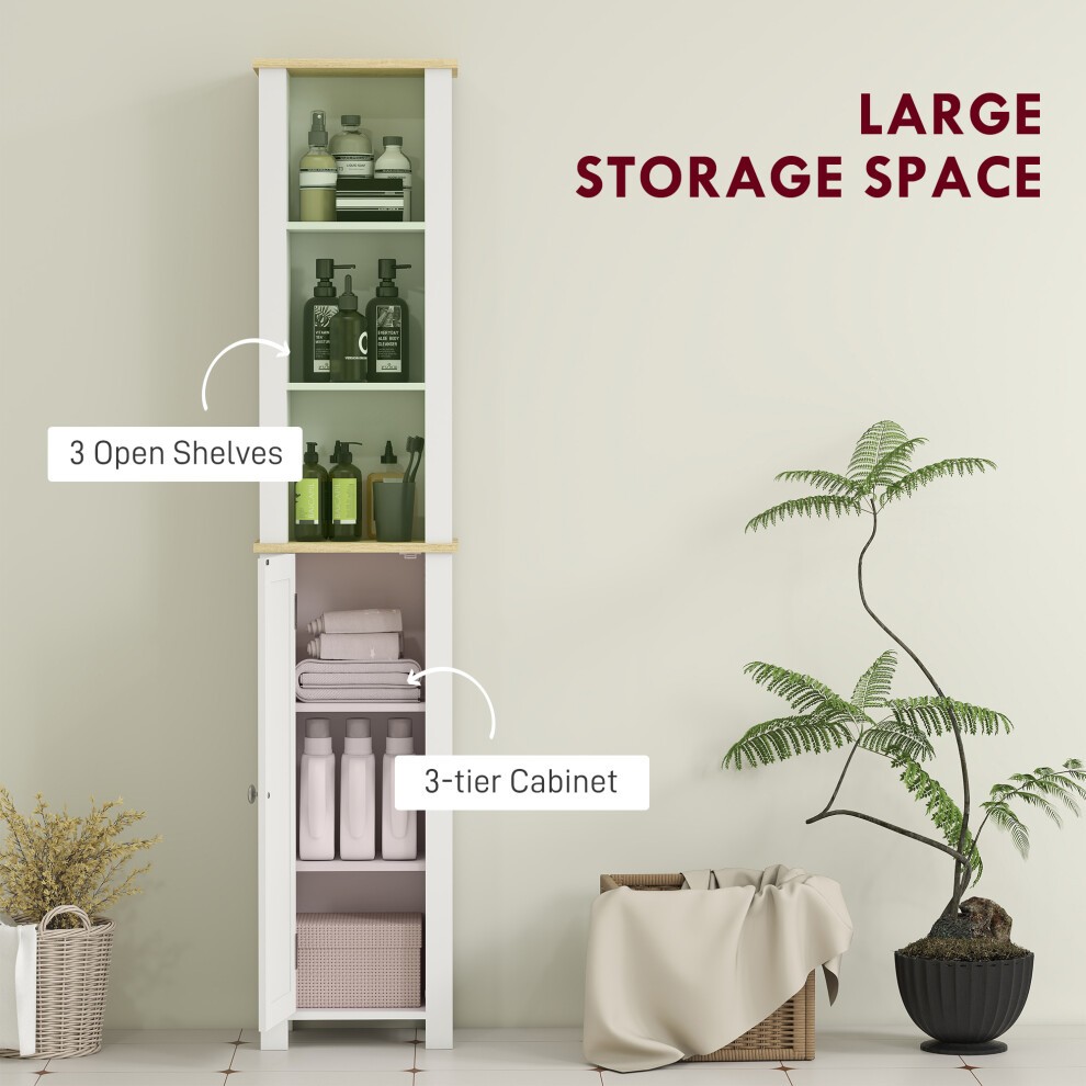 Kleankin Single Door 3 Shelf White Narrow Bathroom Storage Cabinet - image 3