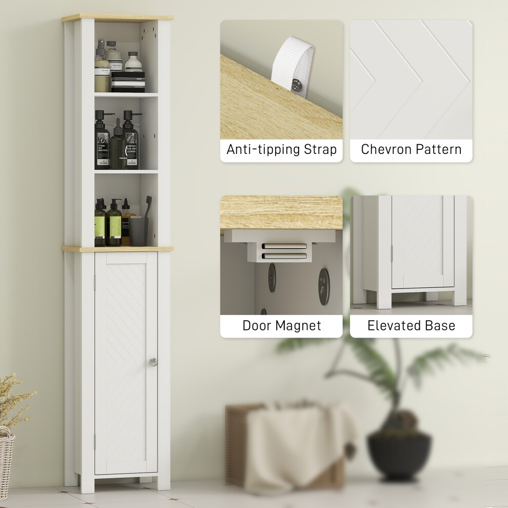 Kleankin Single Door 3 Shelf White Narrow Bathroom Storage Cabinet - image 5