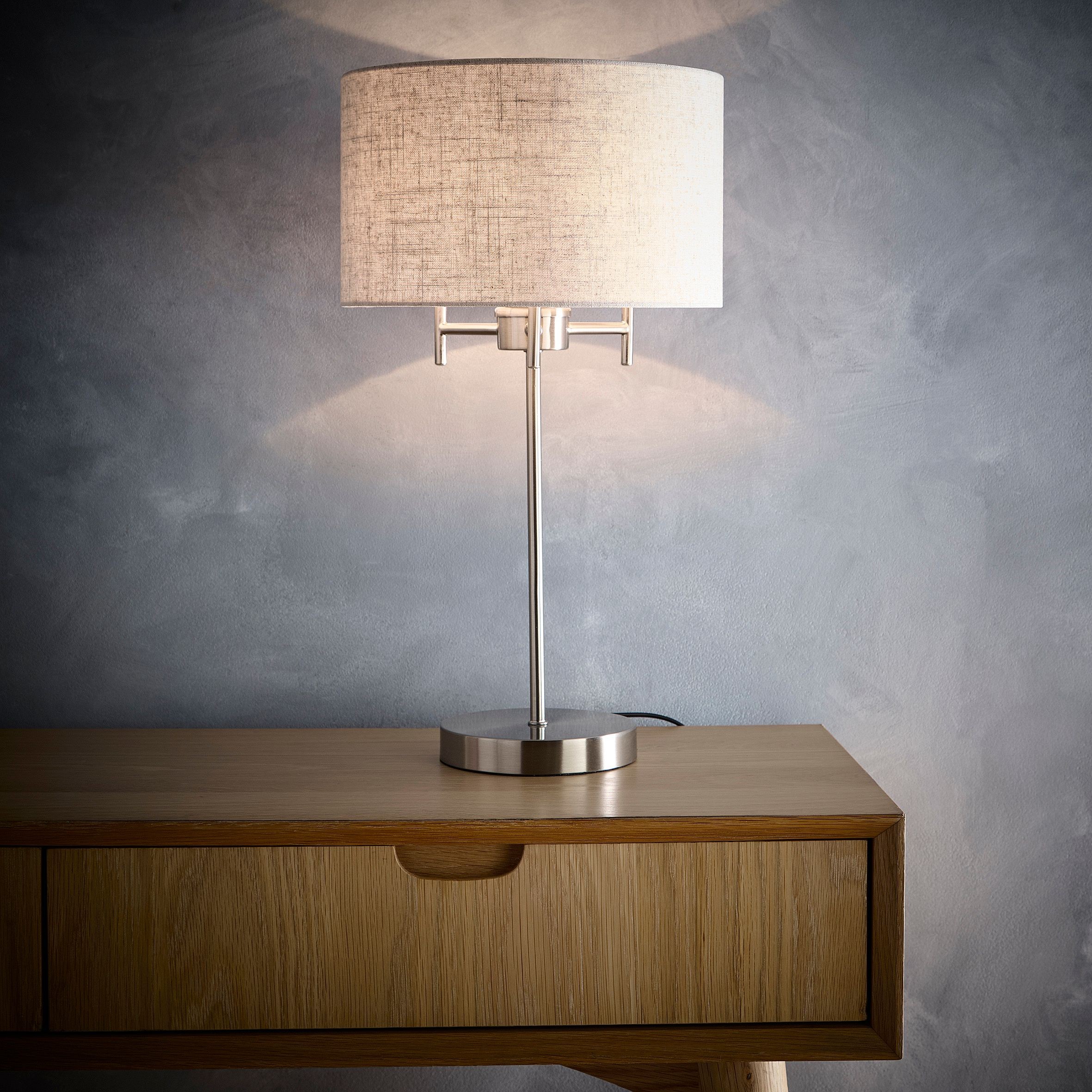 Kliving Shirley Natural Linen Shade Satin Nickel Table Lamp - image 3