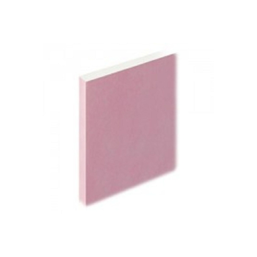 Knauf Fire Panel Plasterboard in pink, square edge, measuring 12.5mm thick, 2400mm long, and 1200mm wide, designed for fire-resistant applications.