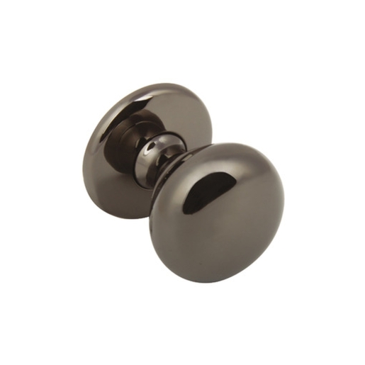 Polished black nickel single pin knob by Hafele, featuring a smooth, rounded design with a reflective surface and a sturdy base for easy gripping.