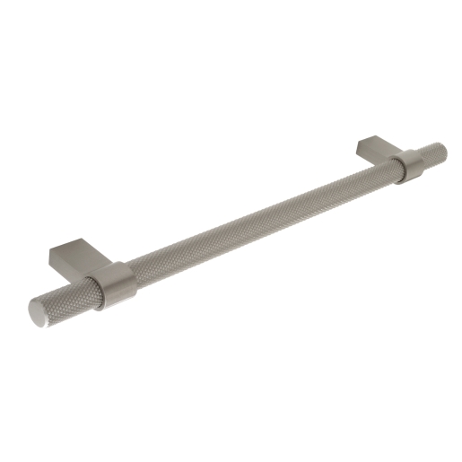Knurled bar handle in polished stainless steel with a textured grip, featuring square mounting brackets on each end for easy installation.