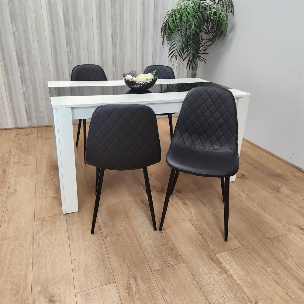 Kosy Koala 4 Seater Faux Leather Gem Pattern Dining Set Black and White - image 2