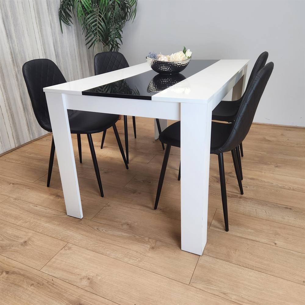 Kosy Koala 4 Seater Faux Leather Gem Pattern Dining Set Black and White - image 3