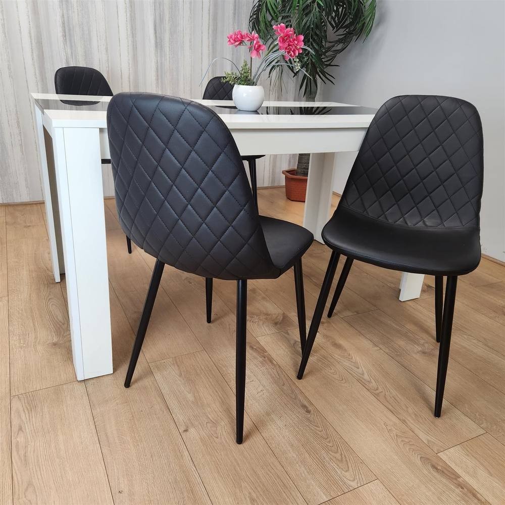 Kosy Koala 4 Seater Faux Leather Gem Pattern Dining Set Black and White - image 4