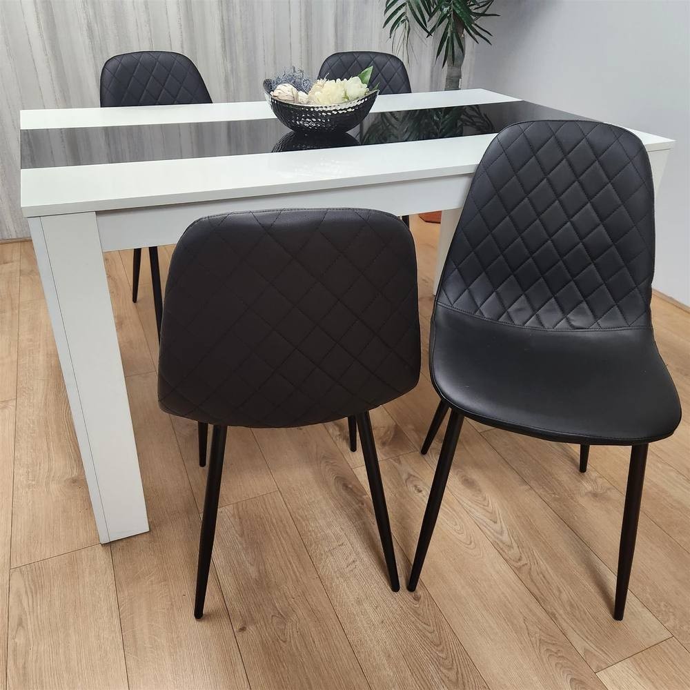 Kosy Koala 4 Seater Faux Leather Gem Pattern Dining Set Black and White - image 5