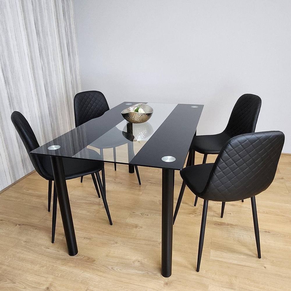Kosy Koala 4 Seater Glass and Faux Leather Gem Pattern Dining Set Black - image 2