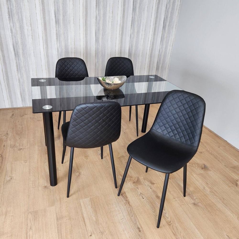 Kosy Koala 4 Seater Glass and Faux Leather Gem Pattern Dining Set Black - image 3
