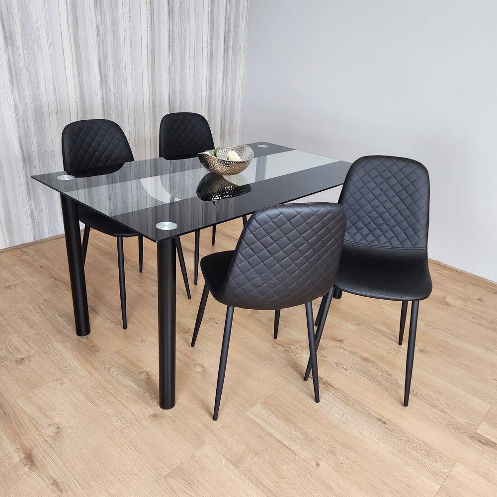 Kosy Koala 4 Seater Glass and Faux Leather Gem Pattern Dining Set Black - image 4