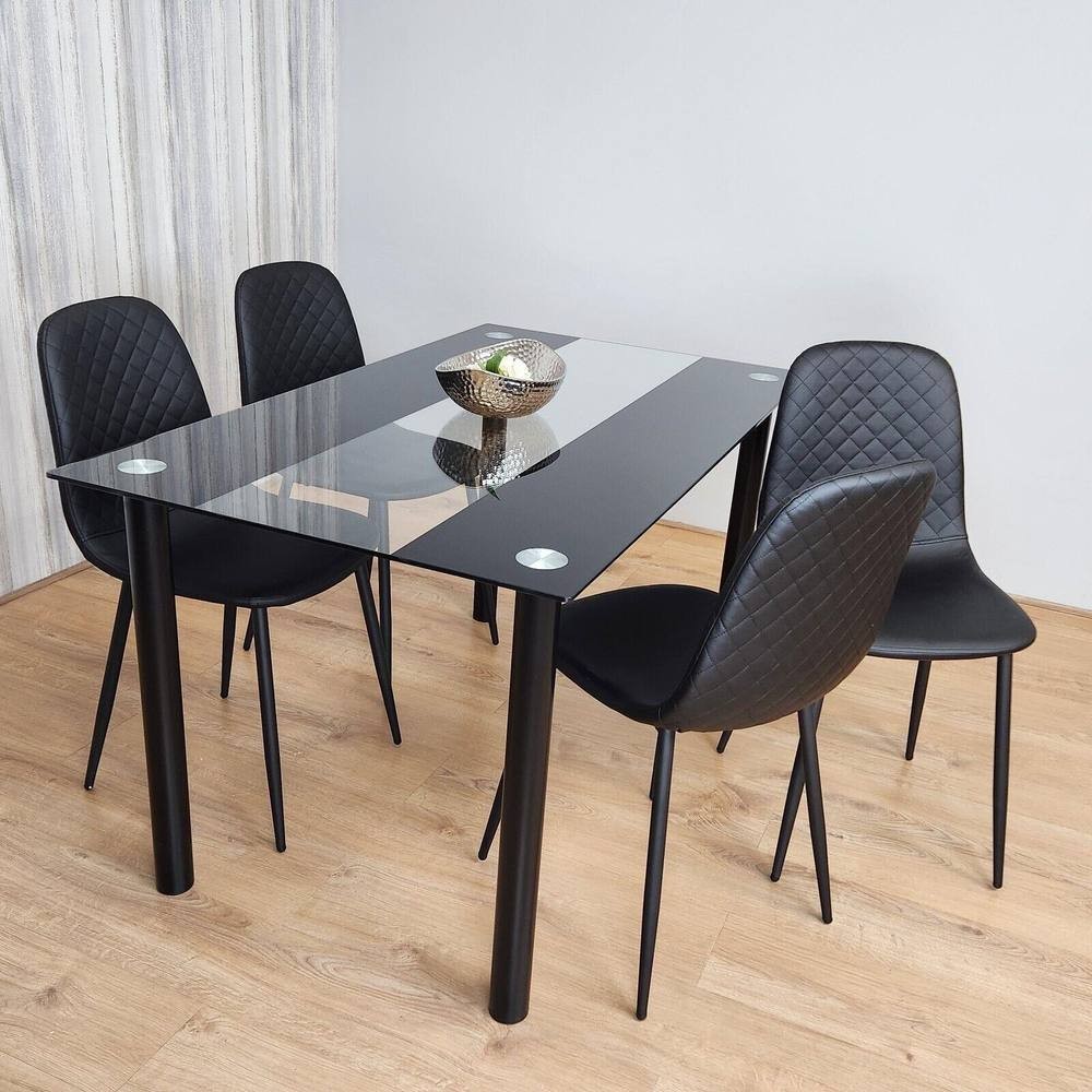 Kosy Koala 4 Seater Glass and Faux Leather Gem Pattern Dining Set Black - image 5