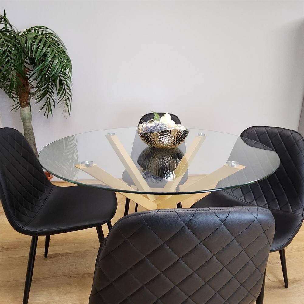Kosy Koala 4 Seater Glass and Faux Leather Gem Pattern Round Dining Set Black - image 5