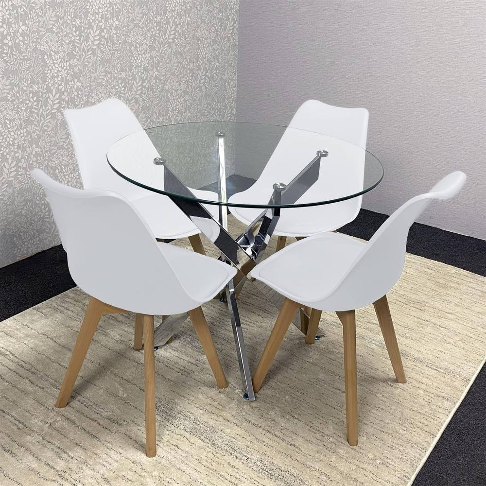Kosy Koala Maya Tulip 4 Seater Round Glass Dining Set White - image 2