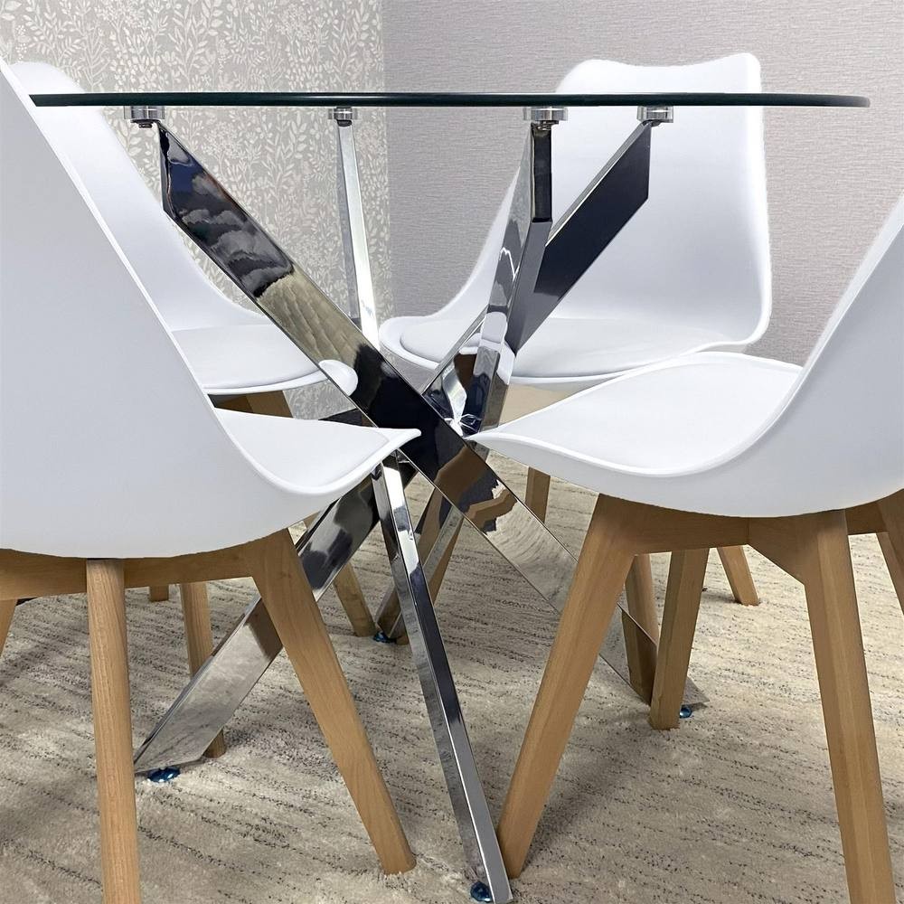 Kosy Koala Maya Tulip 4 Seater Round Glass Dining Set White - image 3