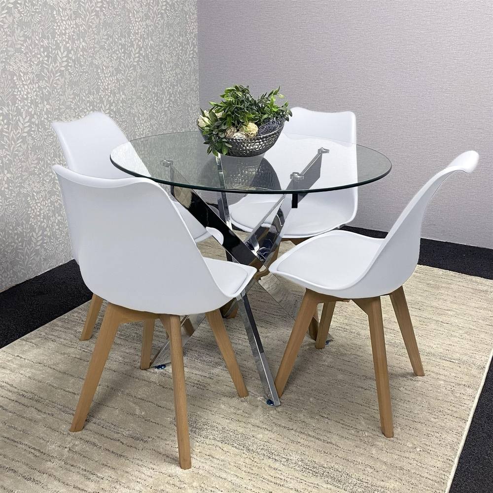 Kosy Koala Maya Tulip 4 Seater Round Glass Dining Set White - image 4