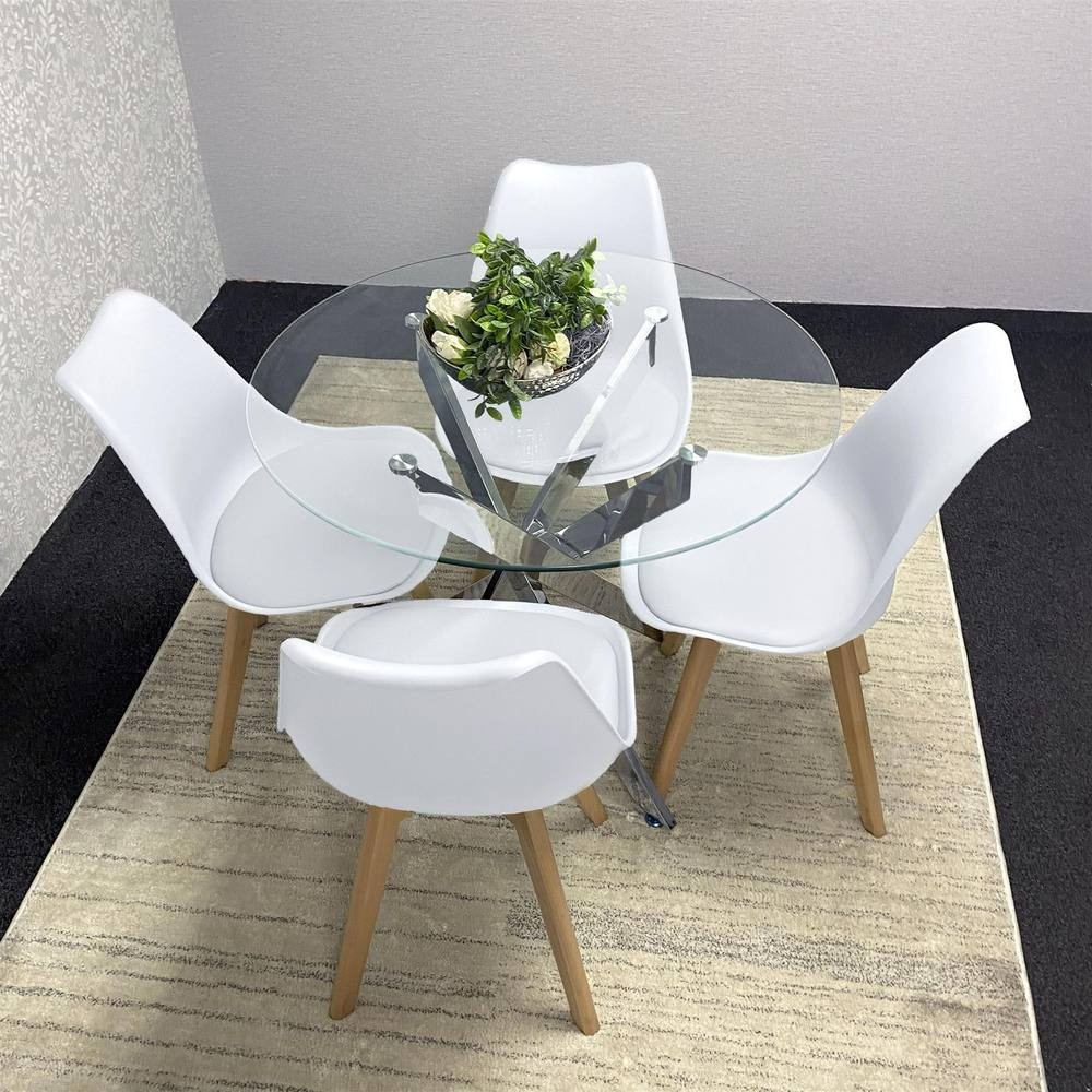 Kosy Koala Maya Tulip 4 Seater Round Glass Dining Set White - image 5