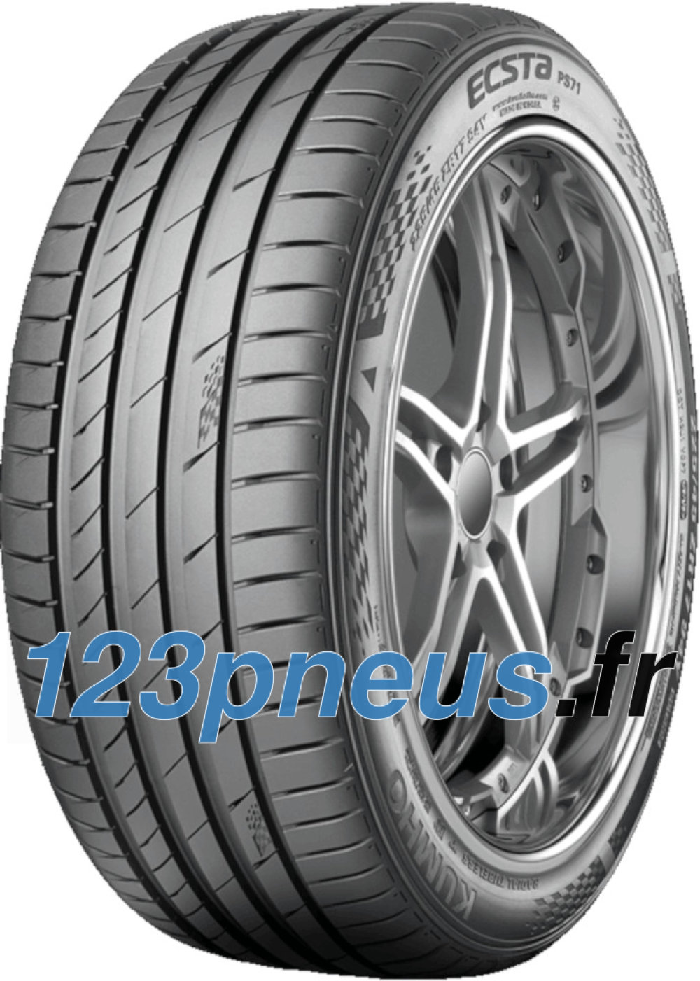 Kumho Ecsta PS71 tire in size 245/40 ZR19 98Y XL, featuring a sleek black rubber design with a rim protection ridge and a sporty tread pattern for enhanced performance.