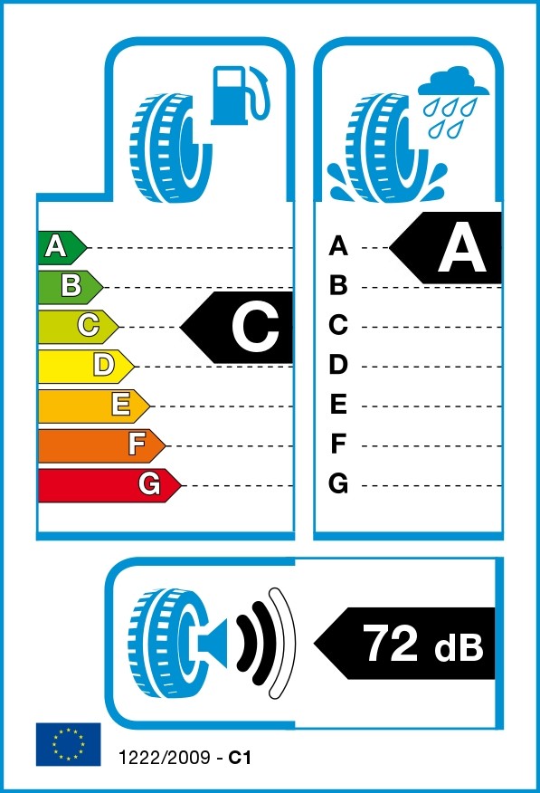 Kumho Ecsta PS71 tire in size 275/30 ZR20, featuring a black rubber surface, rim protection ridge, and energy efficiency label showing ratings C and A with a noise level of 72 dB.