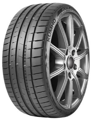 Black Kumho Ecsta Sport S PS72 tire with a 305/35 ZR20 size, featuring a sleek tread pattern, rim protection ridge, and a shiny silver alloy wheel.