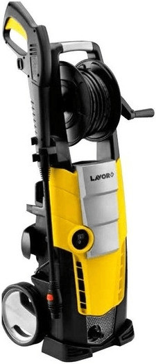 LAVOR Galaxy electric pressure washer in black and yellow, featuring a 2500W motor, 160 bar pressure, 6m hose, and various attachments for versatile cleaning.