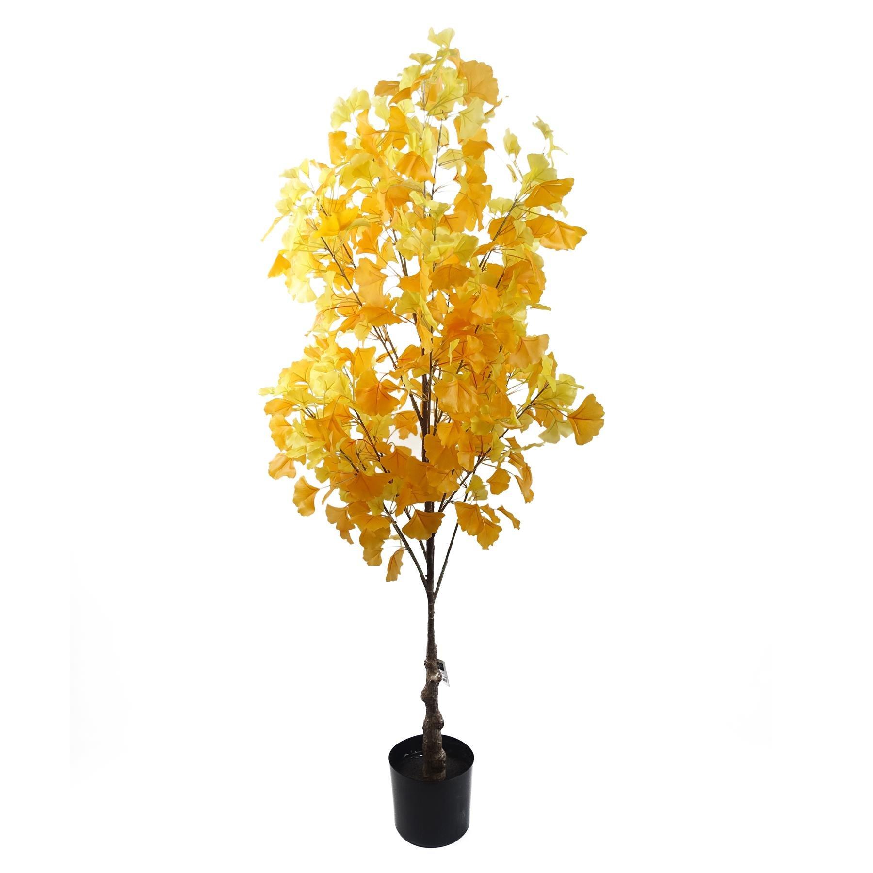 30cm tall artificial plant featuring vibrant yellow leaves and a sturdy brown trunk, set in a simple black pot, perfect for adding a touch of color to any space.