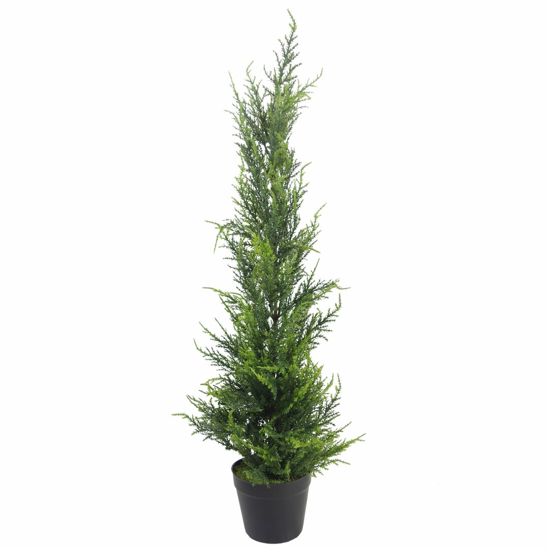 60cm tall artificial cedar cypress topiary with lush green foliage, UV resistant, set in a simple black pot, ideal for indoor or outdoor decoration.