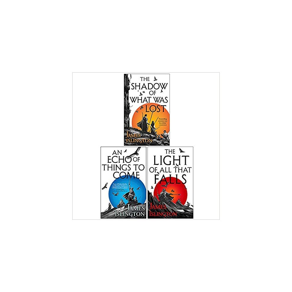 Three book covers from the Licanius Trilogy by James Islington, featuring vibrant colors: blue, orange, and red, with fantasy-themed artwork and bold titles prominently displayed.
