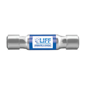 BWT LBP2-15 Lime Beater scale inhibitor with a chrome finish, featuring a cylindrical body and blue label, designed for push-fit installation.
