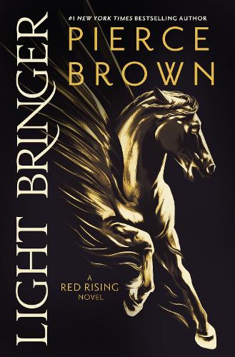 Black book cover featuring a golden horse in motion, with the title "Light Bringer" and author name "Pierce Brown" prominently displayed in white and gold text.