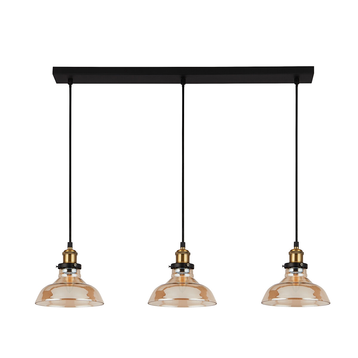 Lighting Collection 3 Light Bar Amber and Brass Pendant Light - image 2
