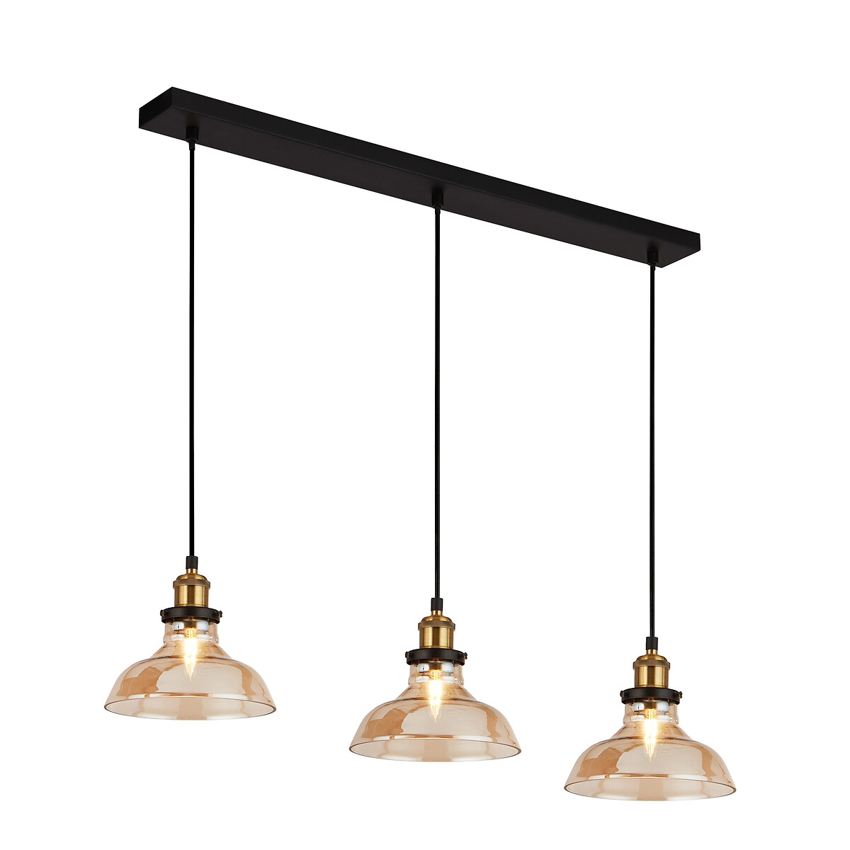 Lighting Collection 3 Light Bar Amber and Brass Pendant Light - image 3