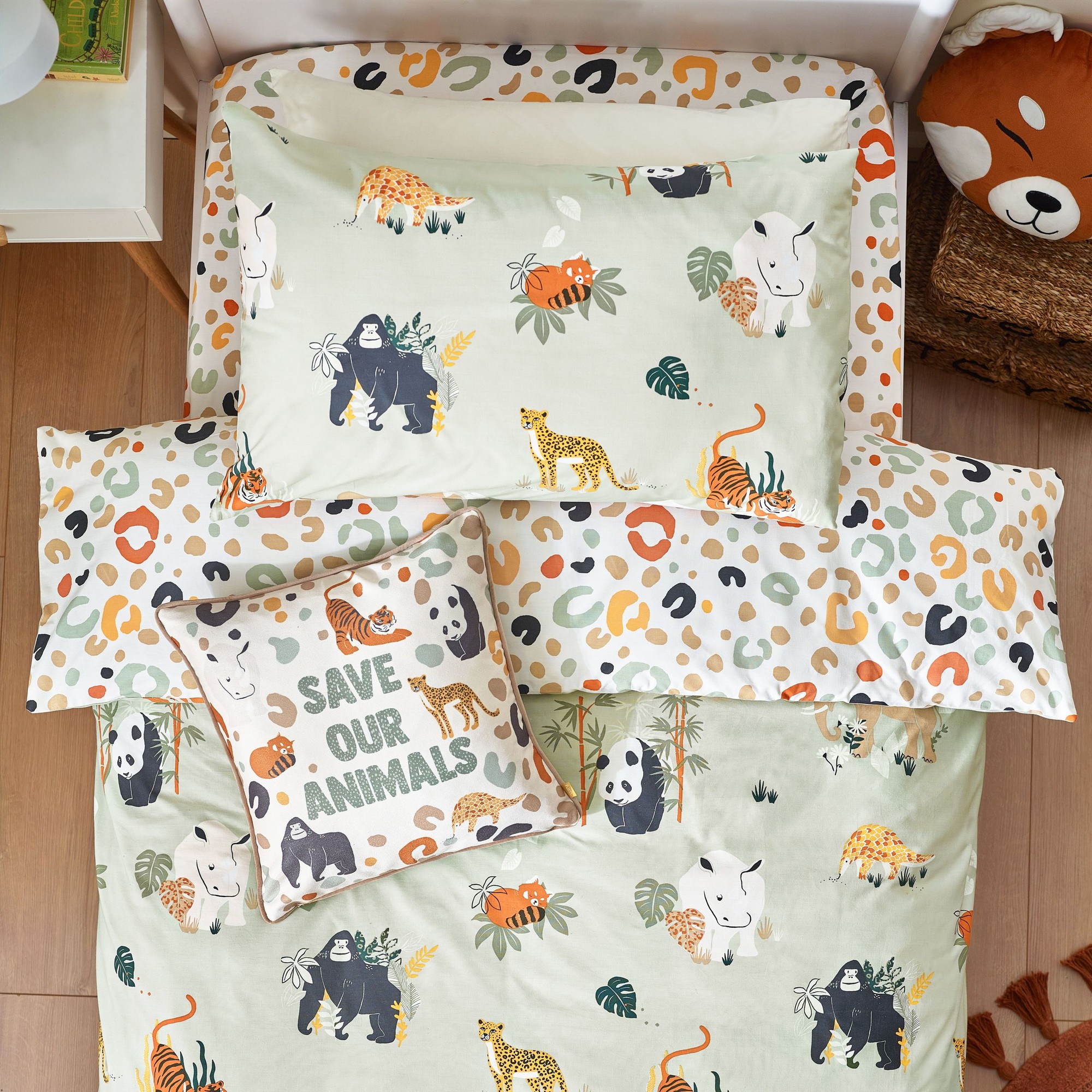 little furn. Double Wildlife Animal Reversible Multicolour and Green Duvet Set - image 4
