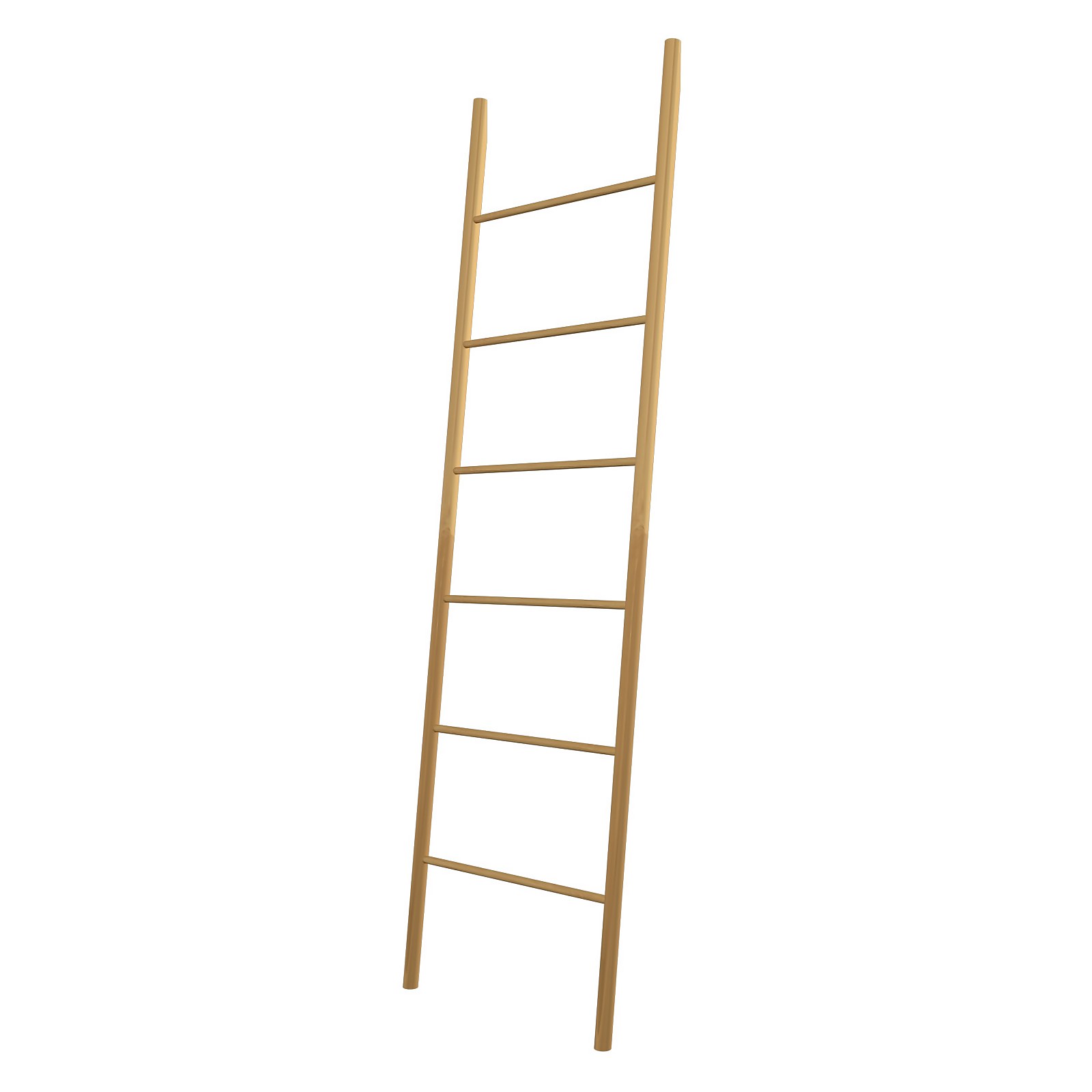 A tall bamboo storage ladder with a natural finish, featuring six rungs and a sleek, minimalist design, ideal for organizing or displaying items.