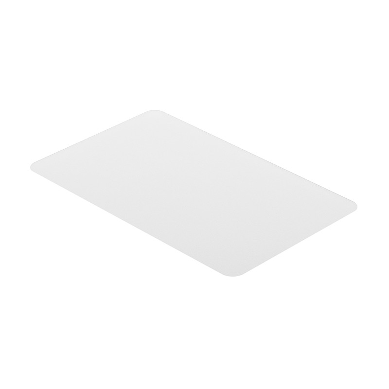 Clear, ultra-soft floor protection mat measuring 120 x 75 cm, designed for hard floors, featuring rounded edges for a sleek appearance.