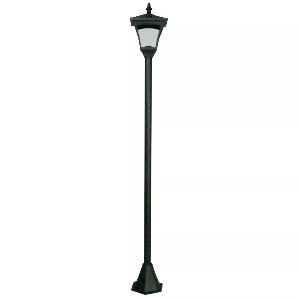 Black metal lamp post light with a classic design, featuring a lantern-style top and a sturdy square base, ideal for outdoor illumination.